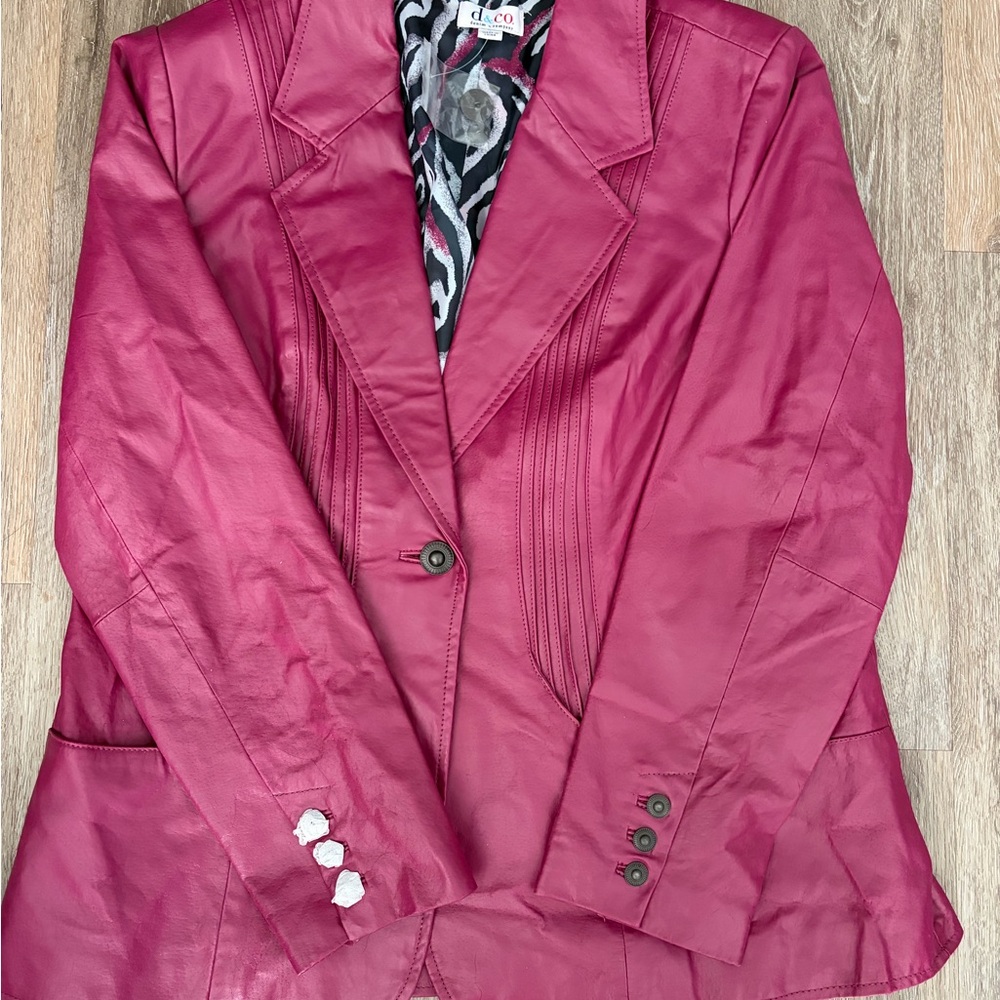 Vintage Y2K Berry 100% Leather Blazer w/Zebra lining